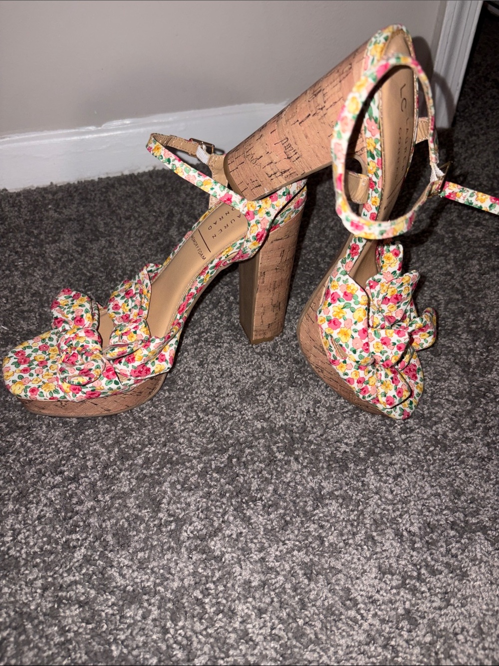 LC Lauren Conrad Floral Platform Sandals - Yellow, Pink, Green